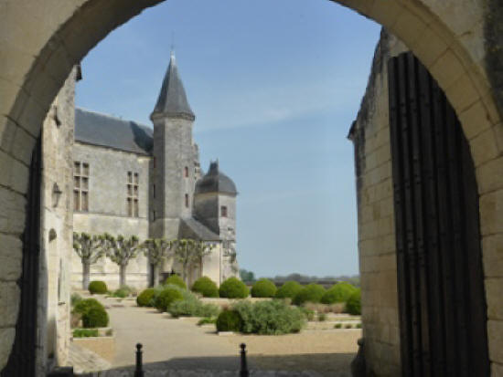 Looking through the main entrance arch at the chateau in Le Grand Pressigny