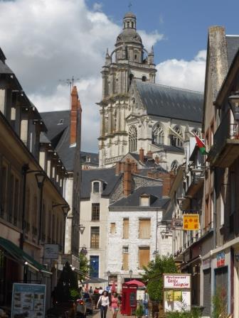 Looking up to the cathedral from the street below in  Blois in the Loire Valley