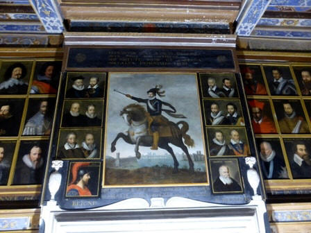 fireplace in the portrait gallery in Chateau Beauregard in the Loire Valley in France