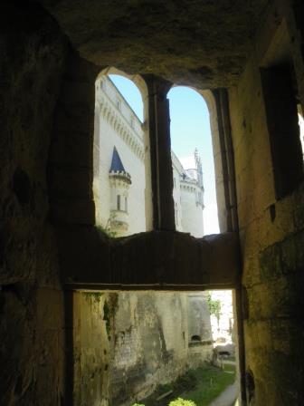 window view of subteanean part of Chateau de Breze in the Loire Valley.France