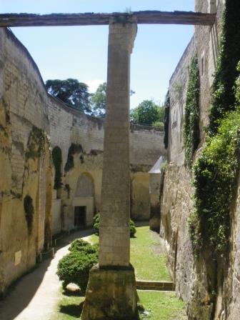 view of deep dry moat  at  Chateau de Breze in the Loire Valley.France