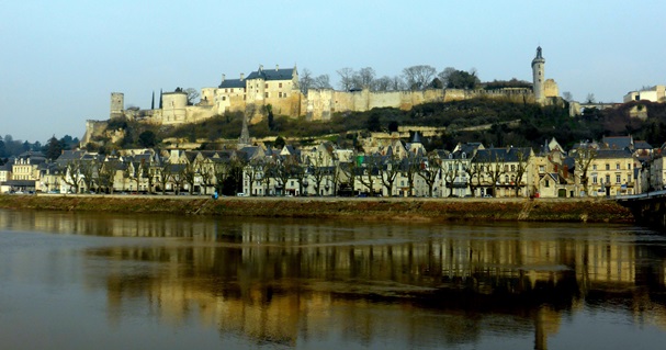 The medieval town of Chinon seen from the other side of the Vienne river