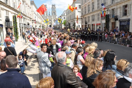 Orleans street ined with people for Joan of Arc parade