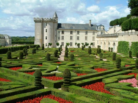 The chateau at Villandry viewed over the cross garden 