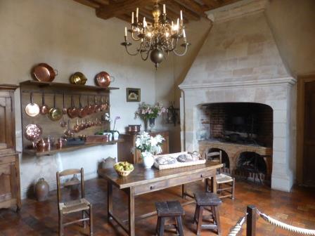 Kitchen set out in Chateau Villandry in the Loire Valley in France