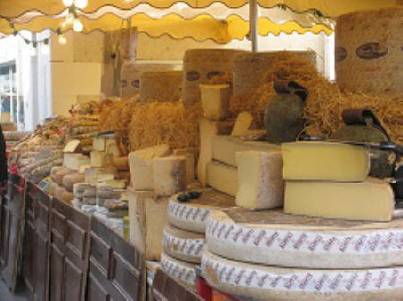 cheese stall at Loches market
