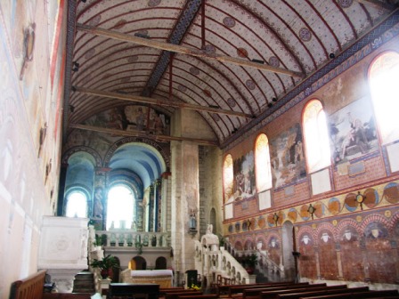painted interior of Notre-Dame de Riviere church