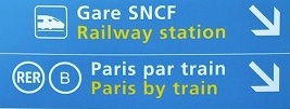 Paris by train sign at CDG