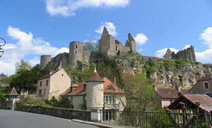 Beautiful village of Angles-sur-l'Anglin with castle ruins in the background