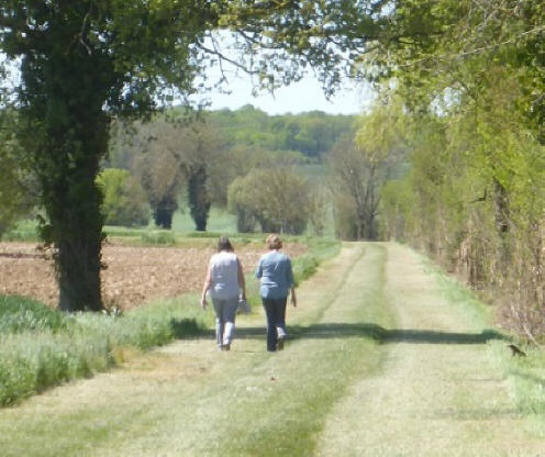 two women walking on path in Loire Valley in France