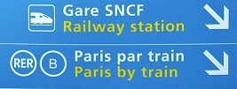 Paris by train sign at CDG airport Paris